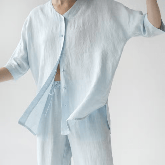 Baby Blue Linen Loungewear Set