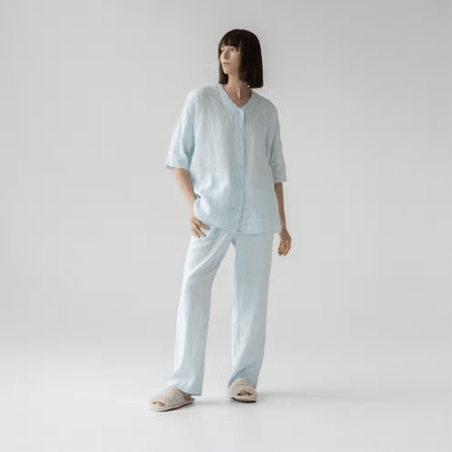 Baby Blue Linen Loungewear Set