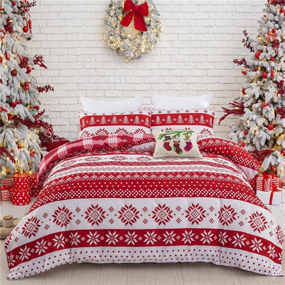 3D Snowflake Floral Tree Red White Bedding Set with Christmas Duvet Cover.