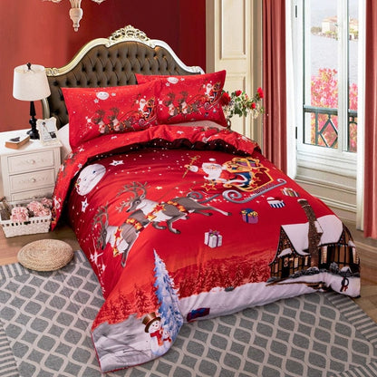 Merry Christmas Printed Bedding Set with Duvet Cover Set - Christmas gift