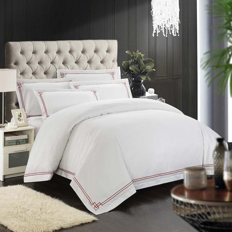 100% Cotton Home Bedding Set - Luxury Satin Strip (Four Pieces & 2 Pillowcases)