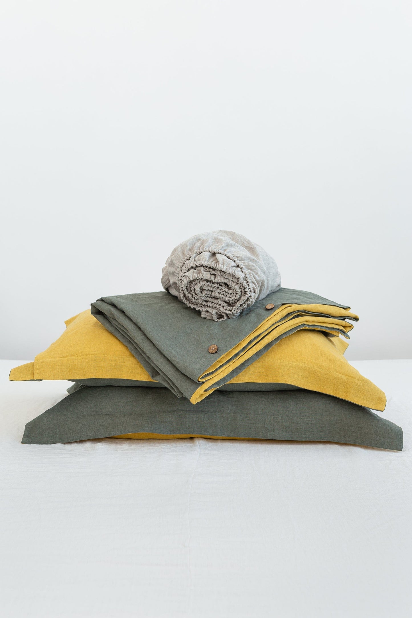 Honey and Safari Green double linen bedding set