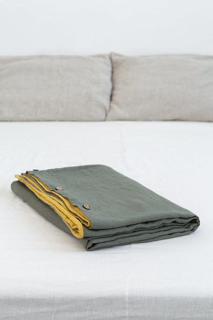 Honey and Safari Green double linen bedding set