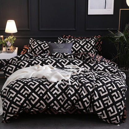 Luxury Black Bedding Set Queen King SIngle Full Size Polyester Bed