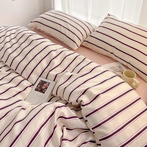 Luxury Stripe Bedding Comforter Set with Pillow Case, Single, Full