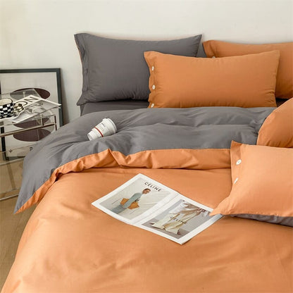 100% Egyptian Cotton; Solid Color Bedding Set; Four Piece; Queen Size; King Size; Duvet Cover; Bed Sheet; Pillow Cases; Orange