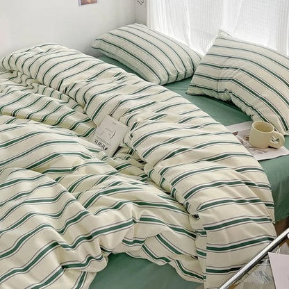 Luxury Stripe Bedding Comforter Set with Pillow Case, Single, Full