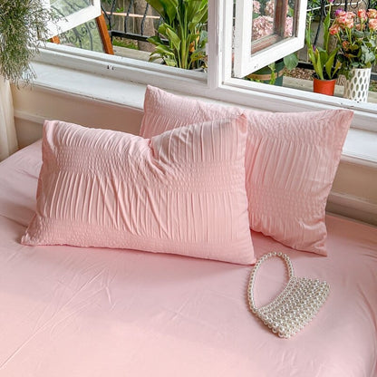 Korean Princess Seersucker Bedding Set: Duvet Cover, Flat Sheets, Pillowcases, Bed Sheet Set; Soft Comforter Cover Bed Linens Set