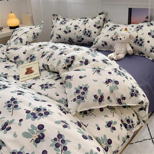 Floral Blue Bedding Set No Filler Ins Style Duvet Cover Pillowcase