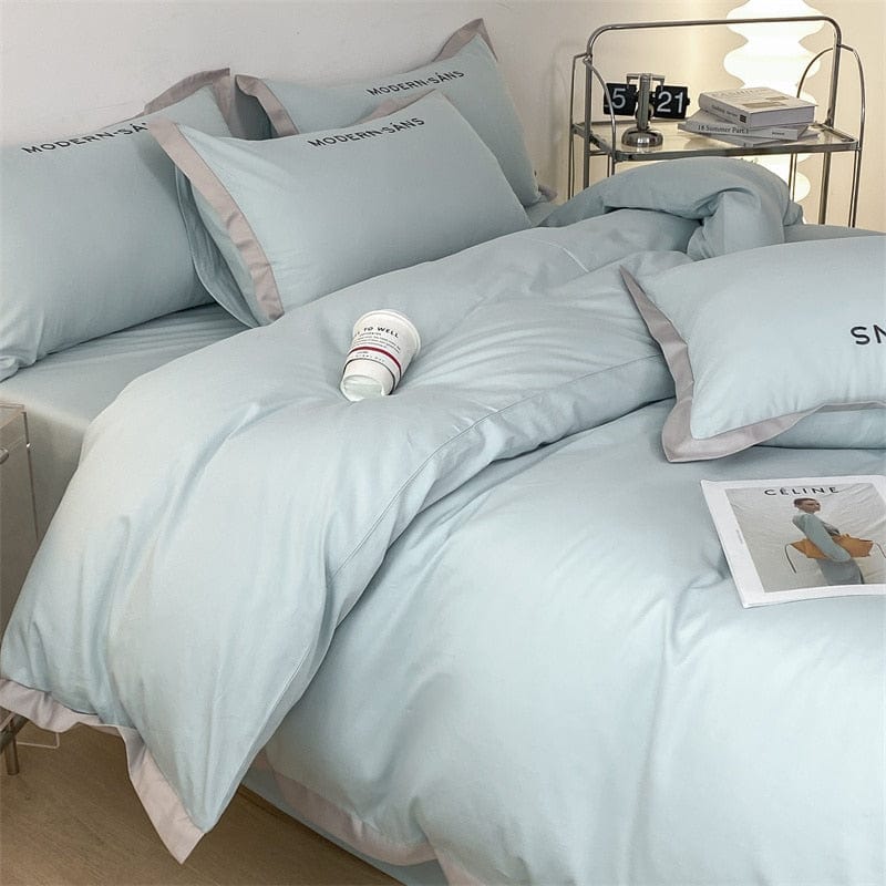 Solid Color Simple Cotton Three Piece Set Four Piece Bedding Set Duvet Cover with Bed Sheet Pillow Cover