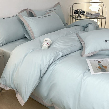 Solid Color Simple Cotton Three Piece Set Four Piece Bedding Set Duvet Cover with Bed Sheet Pillow Cover