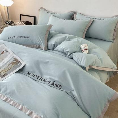 Solid Color Simple Cotton Three Piece Set Four Piece Bedding Set Duvet Cover with Bed Sheet Pillow Cover