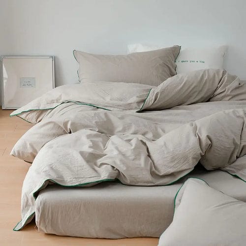 Mint Manbo Rolled Edge Washed Cotton Bed Four Piece Set, Duvet Cover,