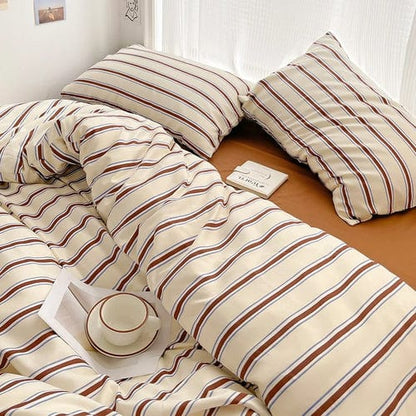 Luxury Stripe Bedding Comforter Set with Pillow Case, Single, Full