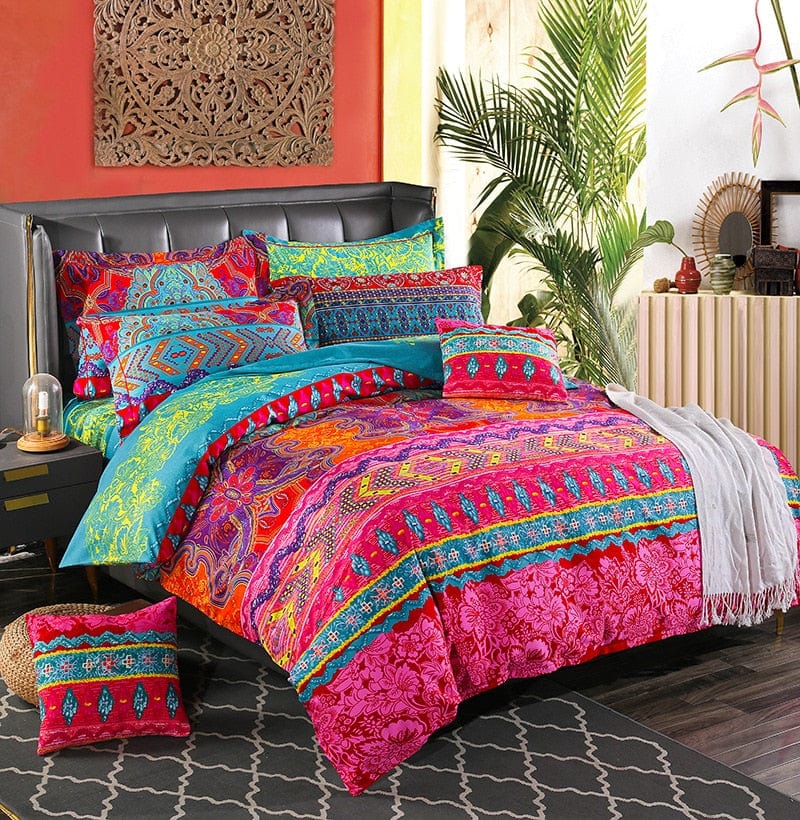 Boho Plain Print Quilt Cover & Pillowcases; 3PC Set King Size Bedding Set