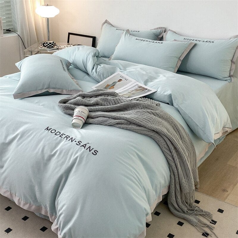 Solid Color Simple Cotton Three Piece Set Four Piece Bedding Set Duvet Cover with Bed Sheet Pillow Cover