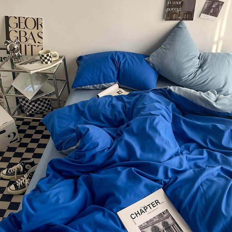 Solstice Home Textile Solid Color Dark Blue Bedding Set Boys Girl Child Adult Woman Flat Bed Sheet Duvet Cover Pillowcase Sheet