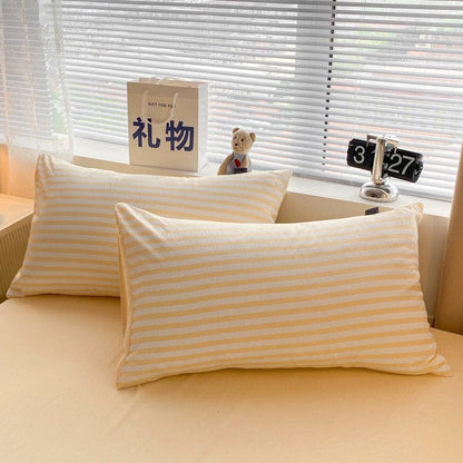 Ins Style Striped Seersucker Bedding Set Duvet Cover Flat Sheets Pillowcase Bed Sheet Set Soft Comforter Cover Bed Linens Set