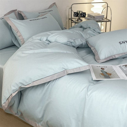 Solid Color Simple Cotton Three Piece Set Four Piece Bedding Set Duvet Cover with Bed Sheet Pillow Cover