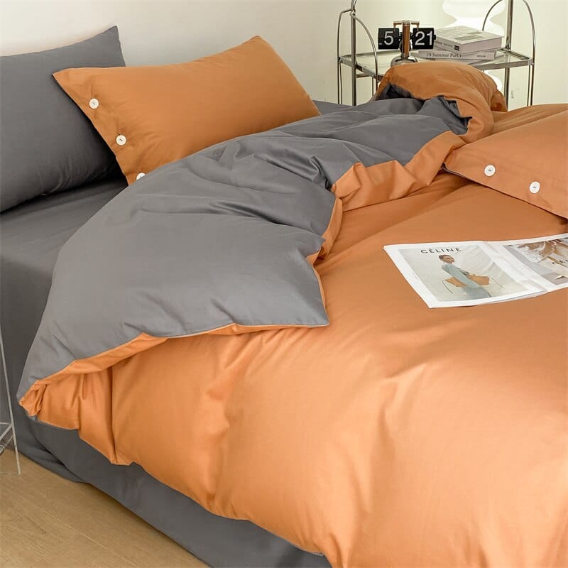 100% Egyptian Cotton; Solid Color Bedding Set; Four Piece; Queen Size; King Size; Duvet Cover; Bed Sheet; Pillow Cases; Orange