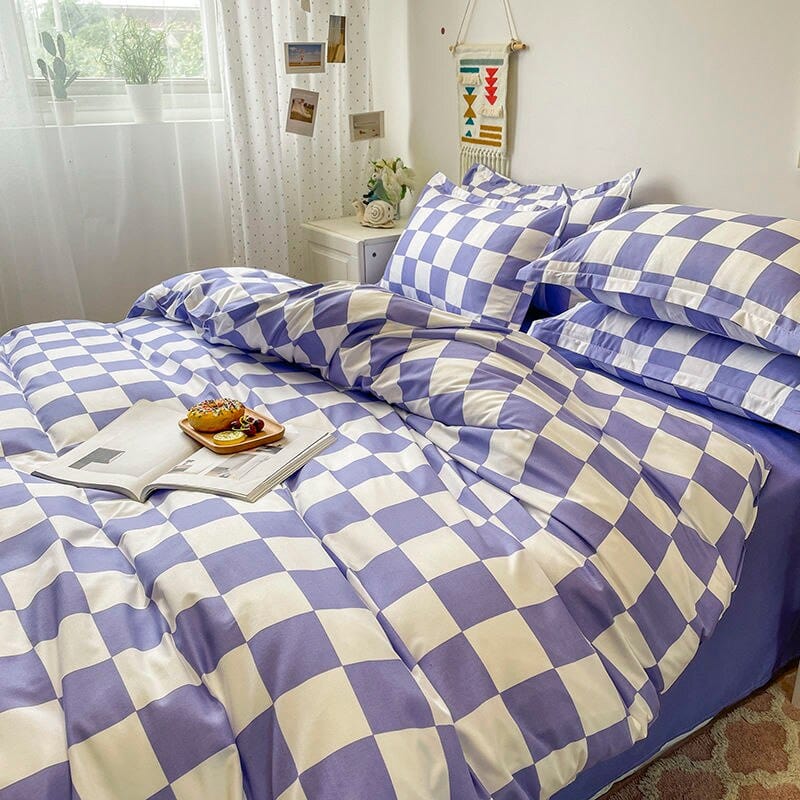 Hot Sale Checkerboard Bedding Set Single Queen Size Flat Sheet Quilt Duvet Cover Pillowcase Polyester Bed Linens Home Textile