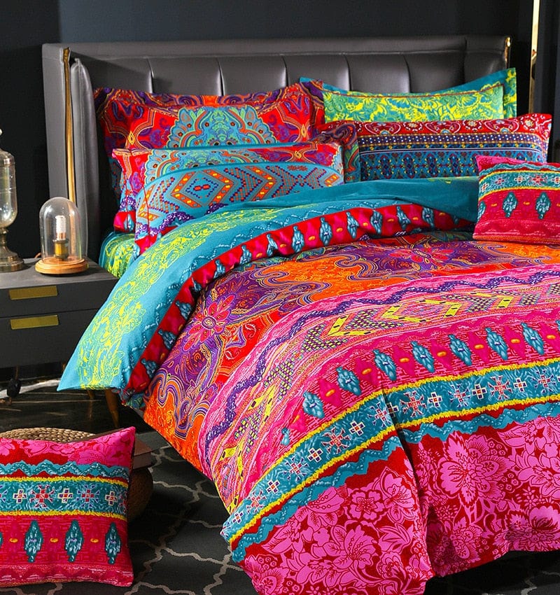 Boho Plain Print Quilt Cover & Pillowcases; 3PC Set King Size Bedding Set