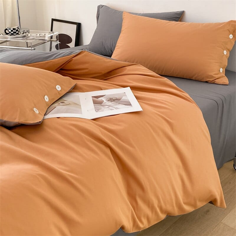 100% Egyptian Cotton; Solid Color Bedding Set; Four Piece; Queen Size; King Size; Duvet Cover; Bed Sheet; Pillow Cases; Orange