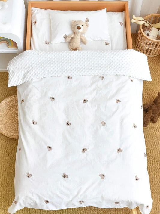 3PCS Bedding Set Vintage Cartoon Cotton Baby Children Crib Bed Duvet