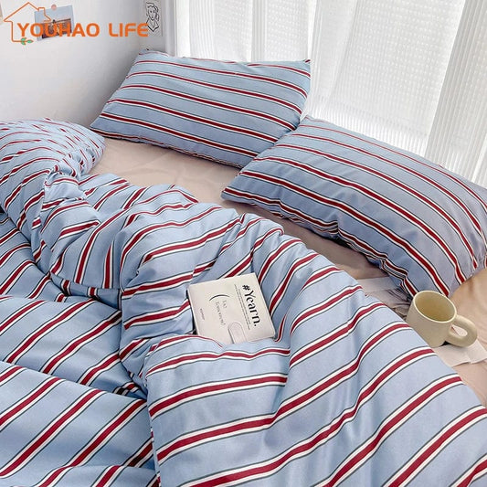 Luxury Stripe Bedding Comforter Set with Pillow Case, Single, Full