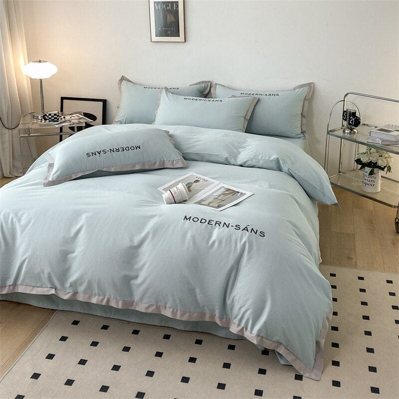 Solid Color Simple Cotton Three Piece Set Four Piece Bedding Set Duvet Cover with Bed Sheet Pillow Cover