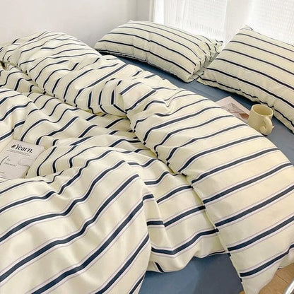 Luxury Stripe Bedding Comforter Set with Pillow Case, Single, Full