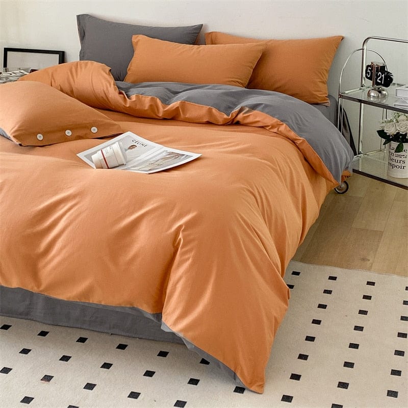 100% Egyptian Cotton; Solid Color Bedding Set; Four Piece; Queen Size; King Size; Duvet Cover; Bed Sheet; Pillow Cases; Orange