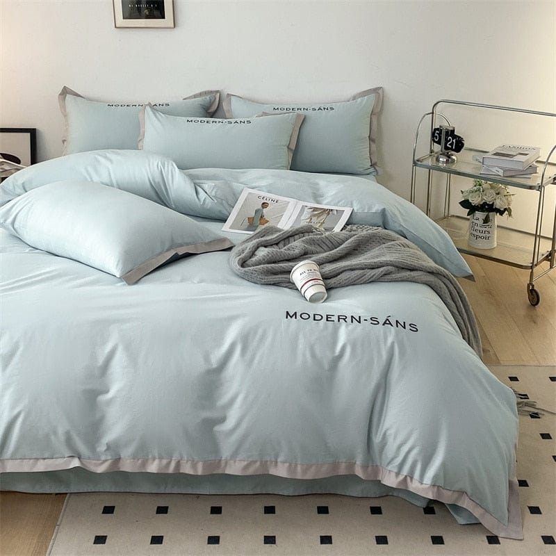 Solid Color Simple Cotton Three Piece Set Four Piece Bedding Set Duvet Cover with Bed Sheet Pillow Cover