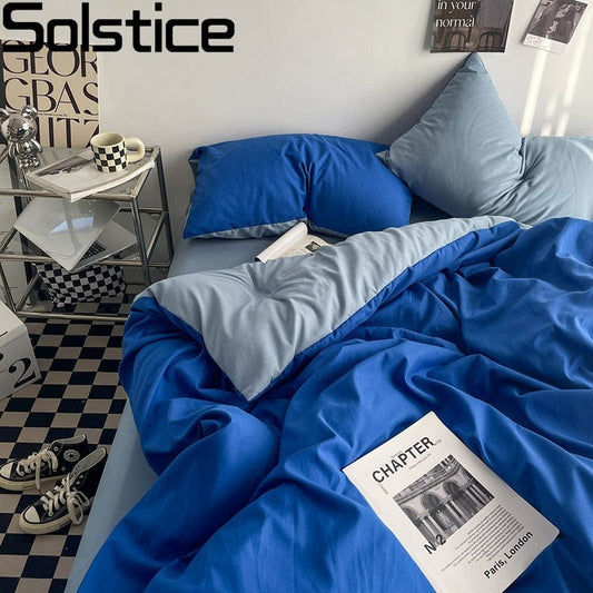 Solstice Home Textile Solid Color Dark Blue Bedding Set Boys Girl Child Adult Woman Flat Bed Sheet Duvet Cover Pillowcase Sheet