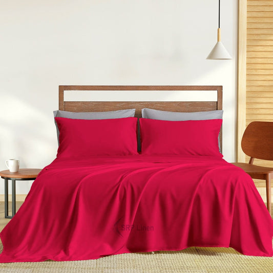 Cotton Queen Size Solid Bedsheet (Size-QUEEN SIZE) (Color-RED)