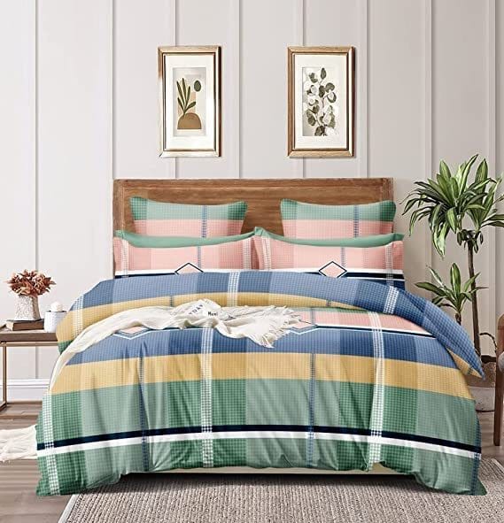 Cotton Feel Glace Cotton Printed King Size Double Bed Bedsheet with 2